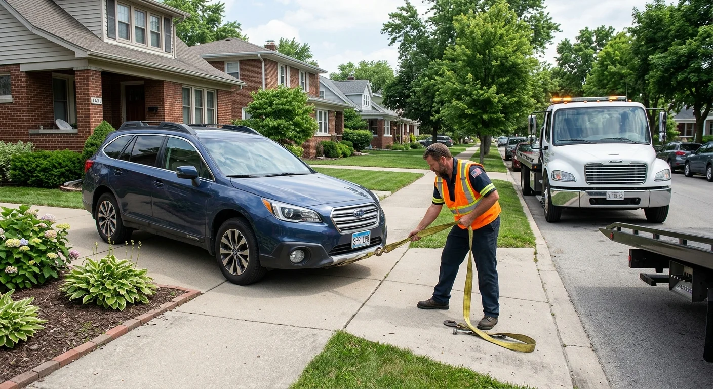 Car parked across a residential driveway entrance on a Springfield street