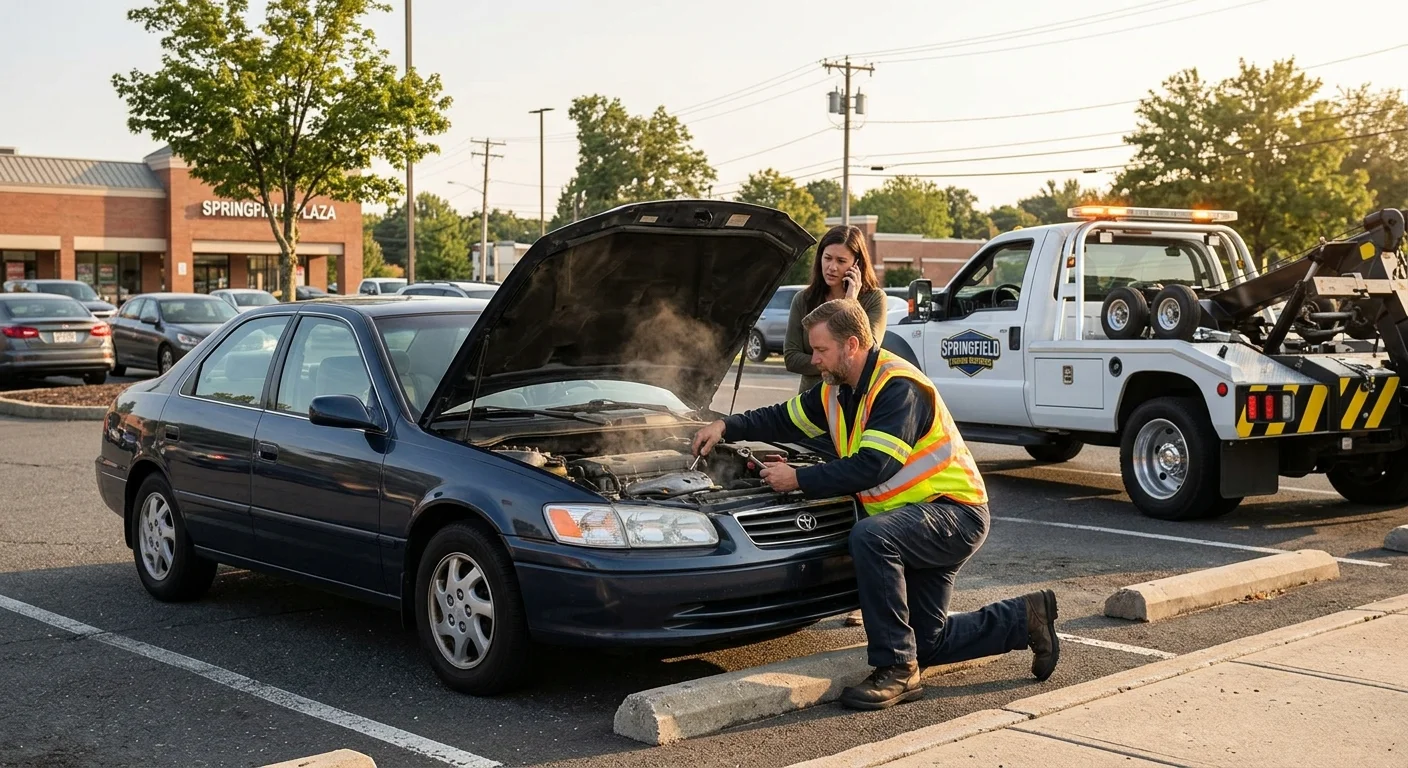 Overheating car stopped in a Springfield parking area