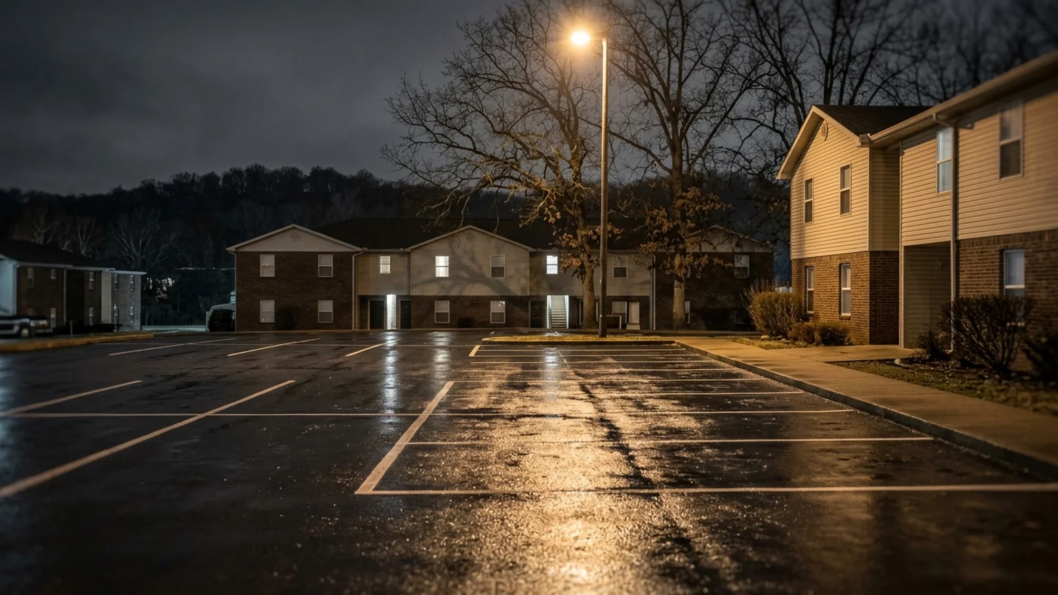 Empty marked parking space at night where a car used to be in Springfield