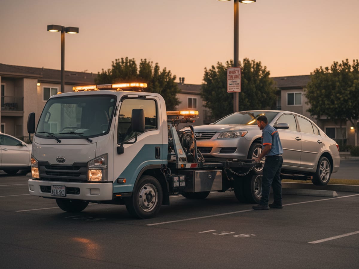 independent truck working a permit-parking apartment complex lot near MSU at dusk